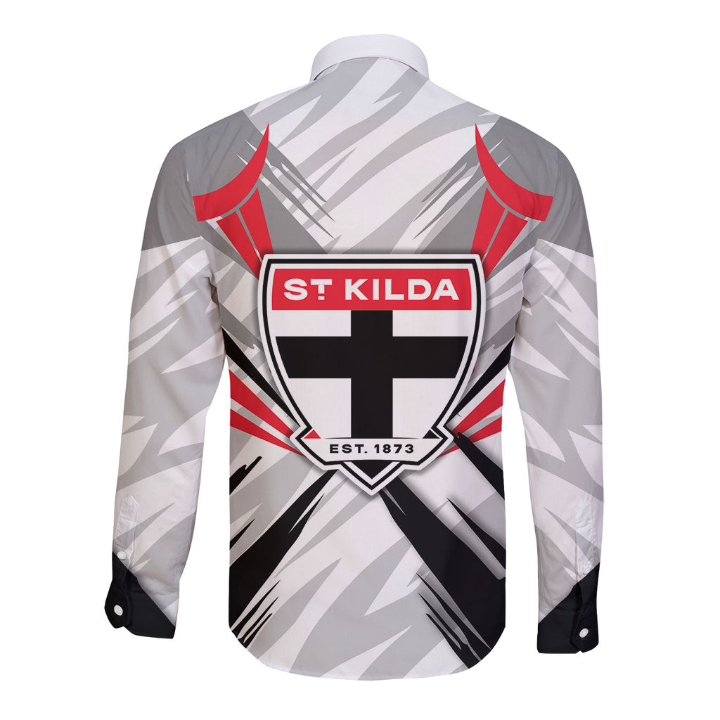 St Kilda Saints Australian Football Long Sleeve Button Shirt Superhero Mascot Graphic - Bold Team Colors