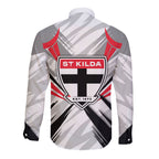 St Kilda Saints Australian Football Long Sleeve Button Shirt Superhero Mascot Graphic - Bold Team Colors