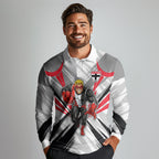 St Kilda Saints Australian Football Long Sleeve Polo Shirt Superhero Mascot Graphic - Bold Team Colors