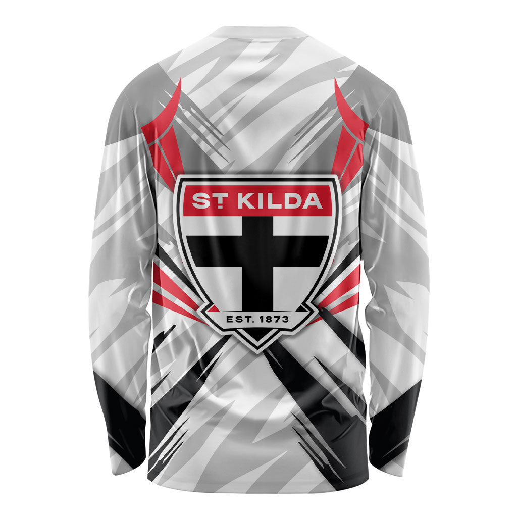 St Kilda Saints Australian Football Long Sleeve Shirt Superhero Mascot Graphic - Bold Team Colors
