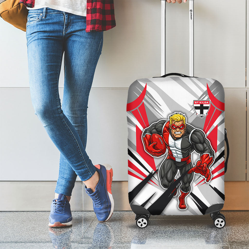 St Kilda Saints Australian Football Luggage Cover Superhero Mascot Graphic - Bold Team Colors