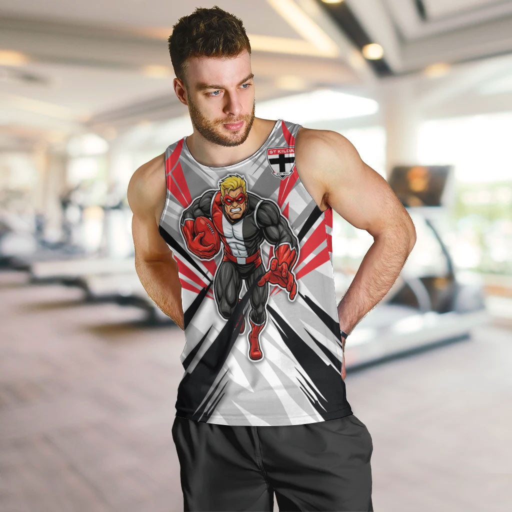 St Kilda Saints Australian Football Men Tank Top Superhero Mascot Graphic - Bold Team Colors