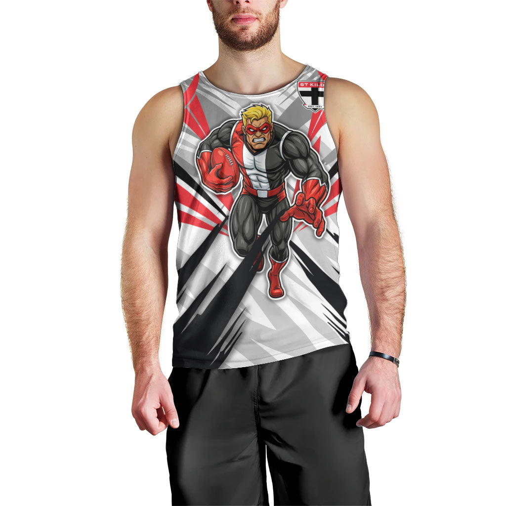 St Kilda Saints Australian Football Men Tank Top Superhero Mascot Graphic - Bold Team Colors