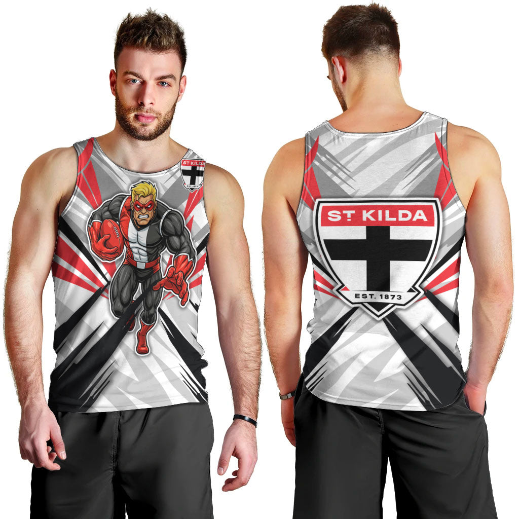 St Kilda Saints Australian Football Men Tank Top Superhero Mascot Graphic - Bold Team Colors