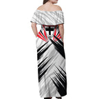 St Kilda Saints Australian Football Off Shoulder Maxi Dress Superhero Mascot Graphic - Bold Team Colors