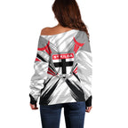 St Kilda Saints Australian Football Off Shoulder Sweater Superhero Mascot Graphic - Bold Team Colors