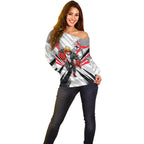 St Kilda Saints Australian Football Off Shoulder Sweater Superhero Mascot Graphic - Bold Team Colors