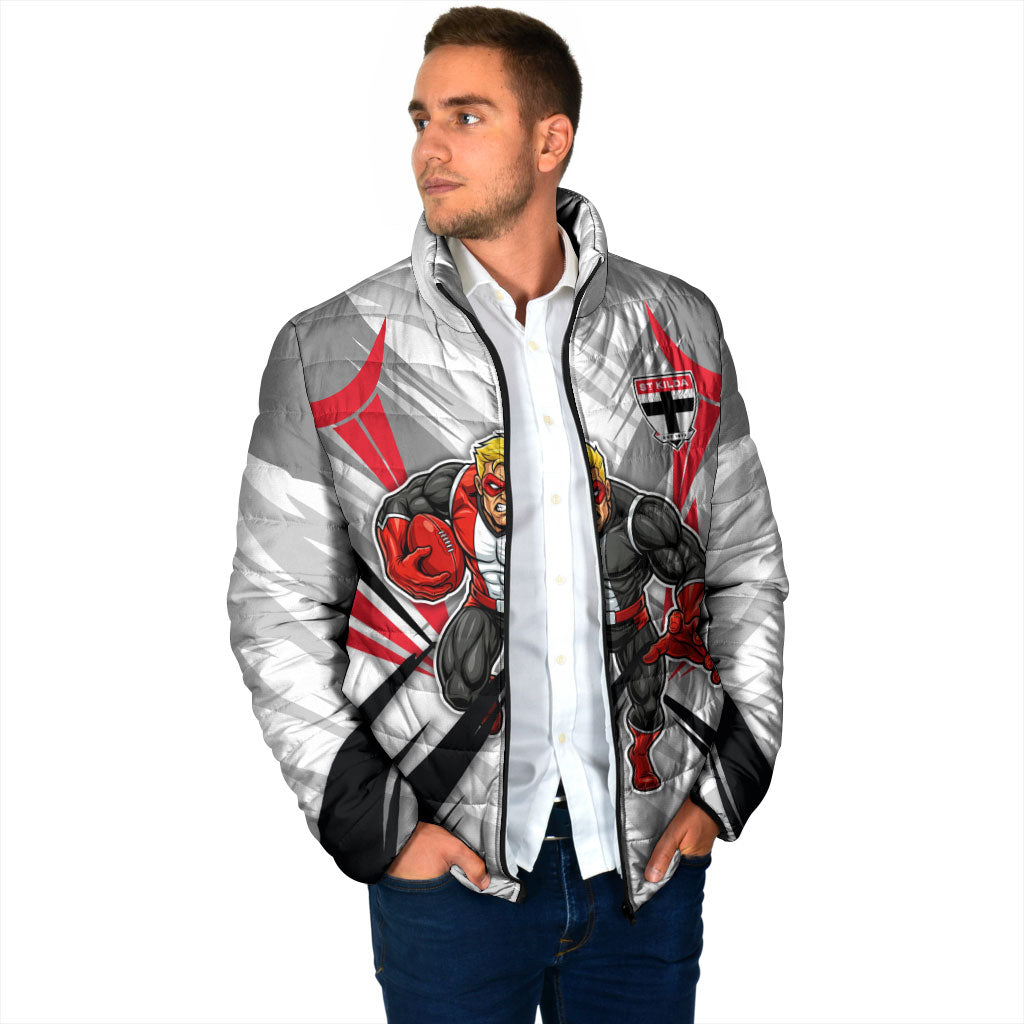 St Kilda Saints Australian Football Padded Jacket Superhero Mascot Graphic - Bold Team Colors