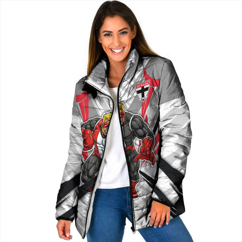 St Kilda Saints Australian Football Padded Jacket Superhero Mascot Graphic - Bold Team Colors