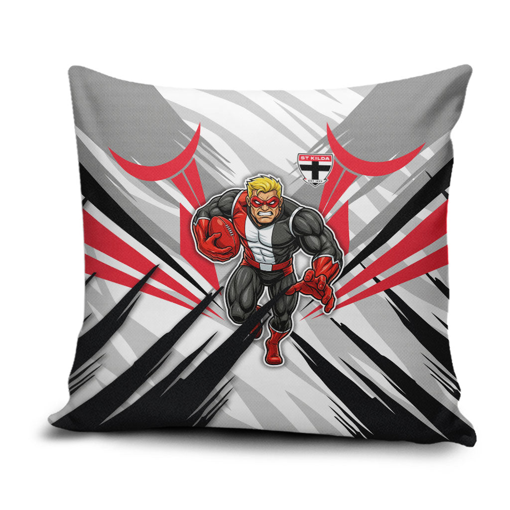 St Kilda Saints Australian Football Pillow Cover Superhero Mascot Graphic - Bold Team Colors