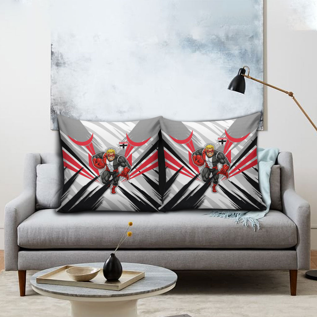 St Kilda Saints Australian Football Pillow Cover Superhero Mascot Graphic - Bold Team Colors