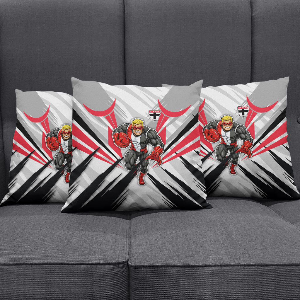 St Kilda Saints Australian Football Pillow Cover Superhero Mascot Graphic - Bold Team Colors