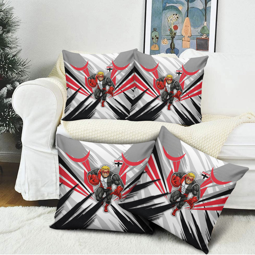 St Kilda Saints Australian Football Pillow Cover Superhero Mascot Graphic - Bold Team Colors