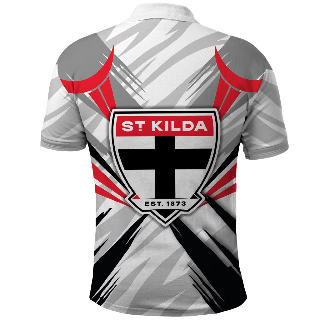 St Kilda Saints Australian Football Polo Shirt Superhero Mascot Graphic - Bold Team Colors