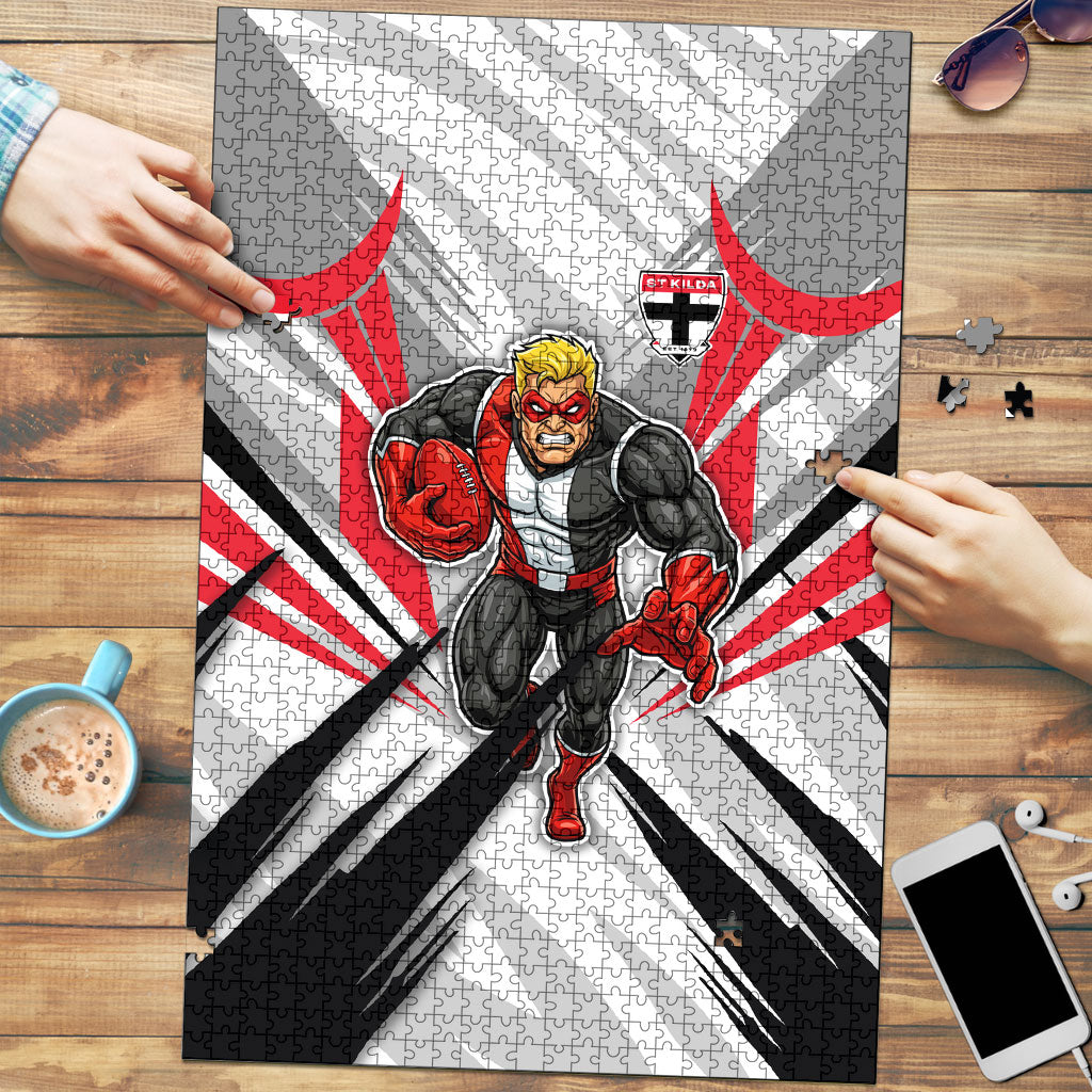 St Kilda Saints Australian Football Puzzle Superhero Mascot Graphic - Bold Team Colors
