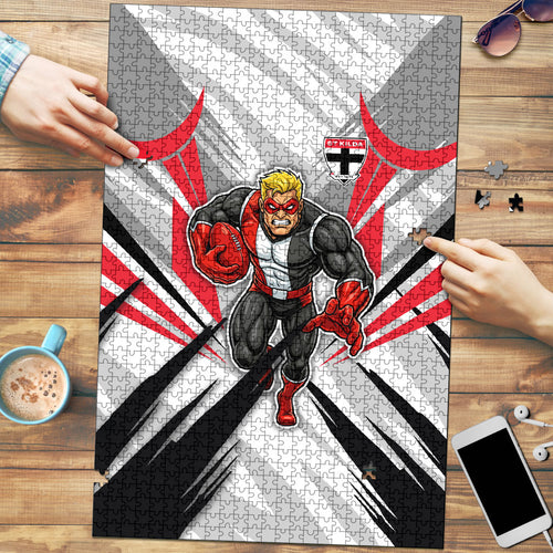 St Kilda Saints Australian Football Puzzle Superhero Mascot Graphic - Bold Team Colors