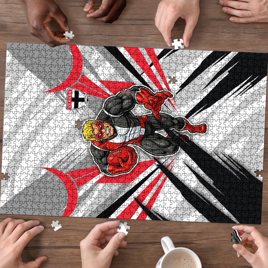 St Kilda Saints Australian Football Puzzle Superhero Mascot Graphic - Bold Team Colors