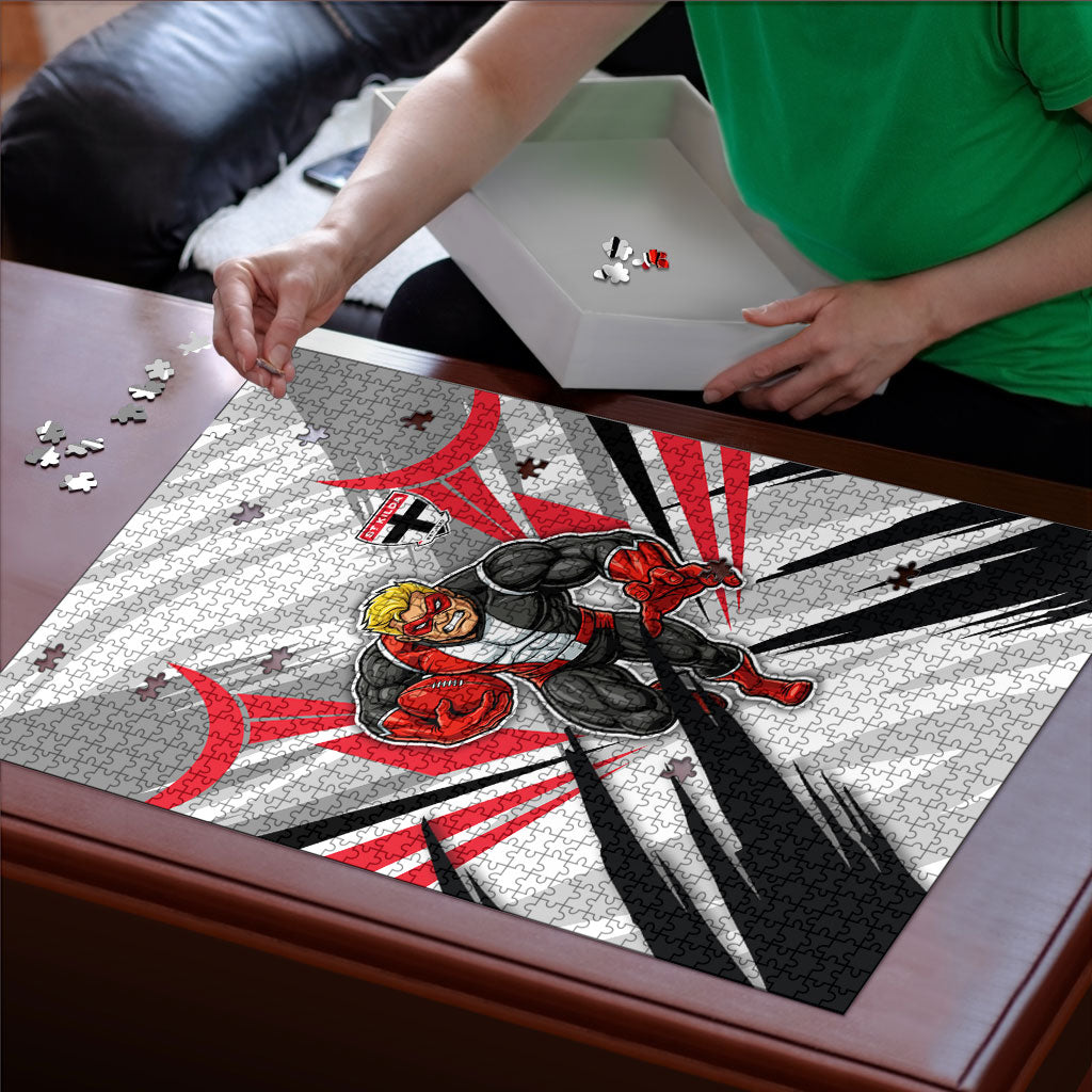 St Kilda Saints Australian Football Puzzle Superhero Mascot Graphic - Bold Team Colors