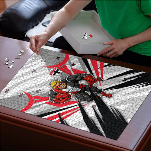 St Kilda Saints Australian Football Puzzle Superhero Mascot Graphic - Bold Team Colors