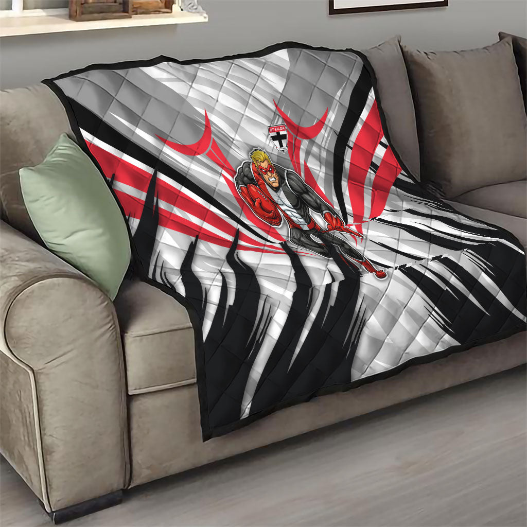 St Kilda Saints Australian Football Quilt Superhero Mascot Graphic - Bold Team Colors