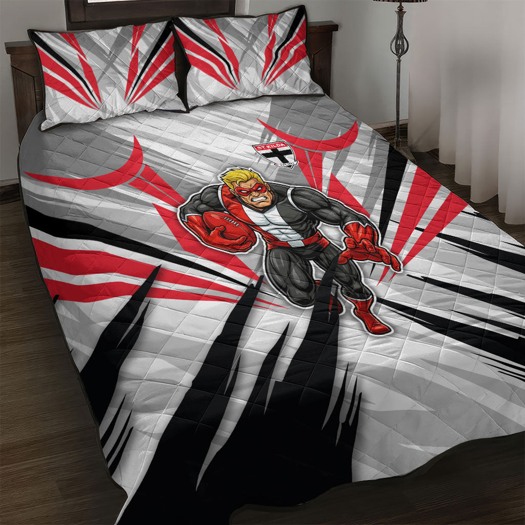 St Kilda Saints Australian Football Quilt Bed Set Superhero Mascot Graphic - Bold Team Colors