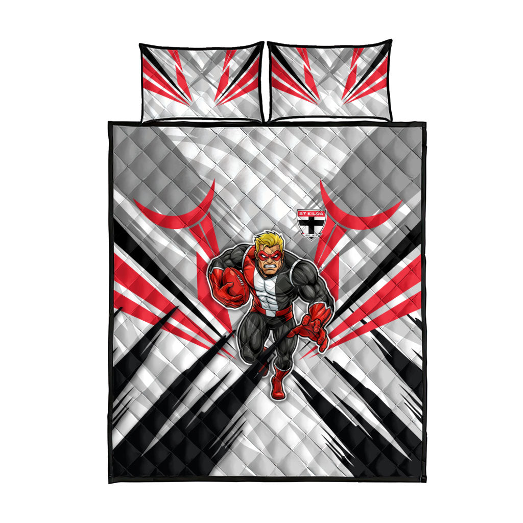St Kilda Saints Australian Football Quilt Bed Set Superhero Mascot Graphic - Bold Team Colors