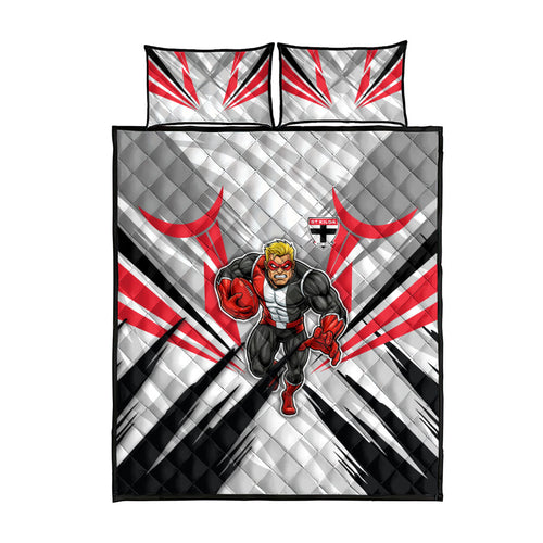 St Kilda Saints Australian Football Quilt Bed Set Superhero Mascot Graphic - Bold Team Colors