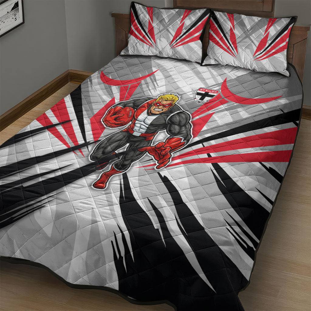 St Kilda Saints Australian Football Quilt Bed Set Superhero Mascot Graphic - Bold Team Colors