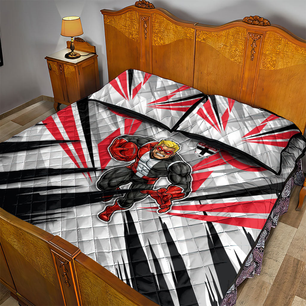 St Kilda Saints Australian Football Quilt Bed Set Superhero Mascot Graphic - Bold Team Colors