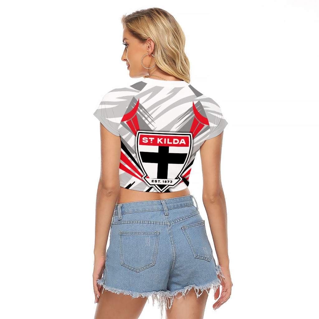 St Kilda Saints Australian Football Raglan Cropped T Shirt Superhero Mascot Graphic - Bold Team Colors