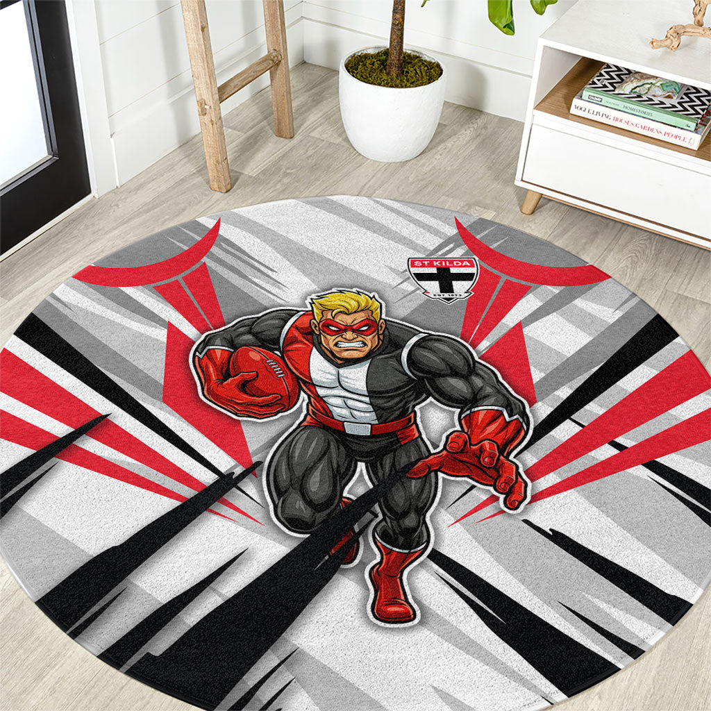 St Kilda Saints Australian Football Round Carpet Superhero Mascot Graphic - Bold Team Colors