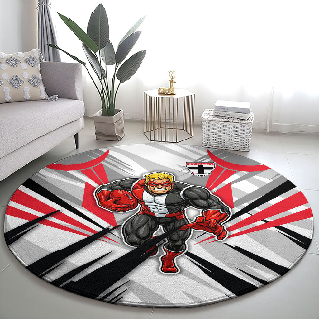 St Kilda Saints Australian Football Round Carpet Superhero Mascot Graphic - Bold Team Colors