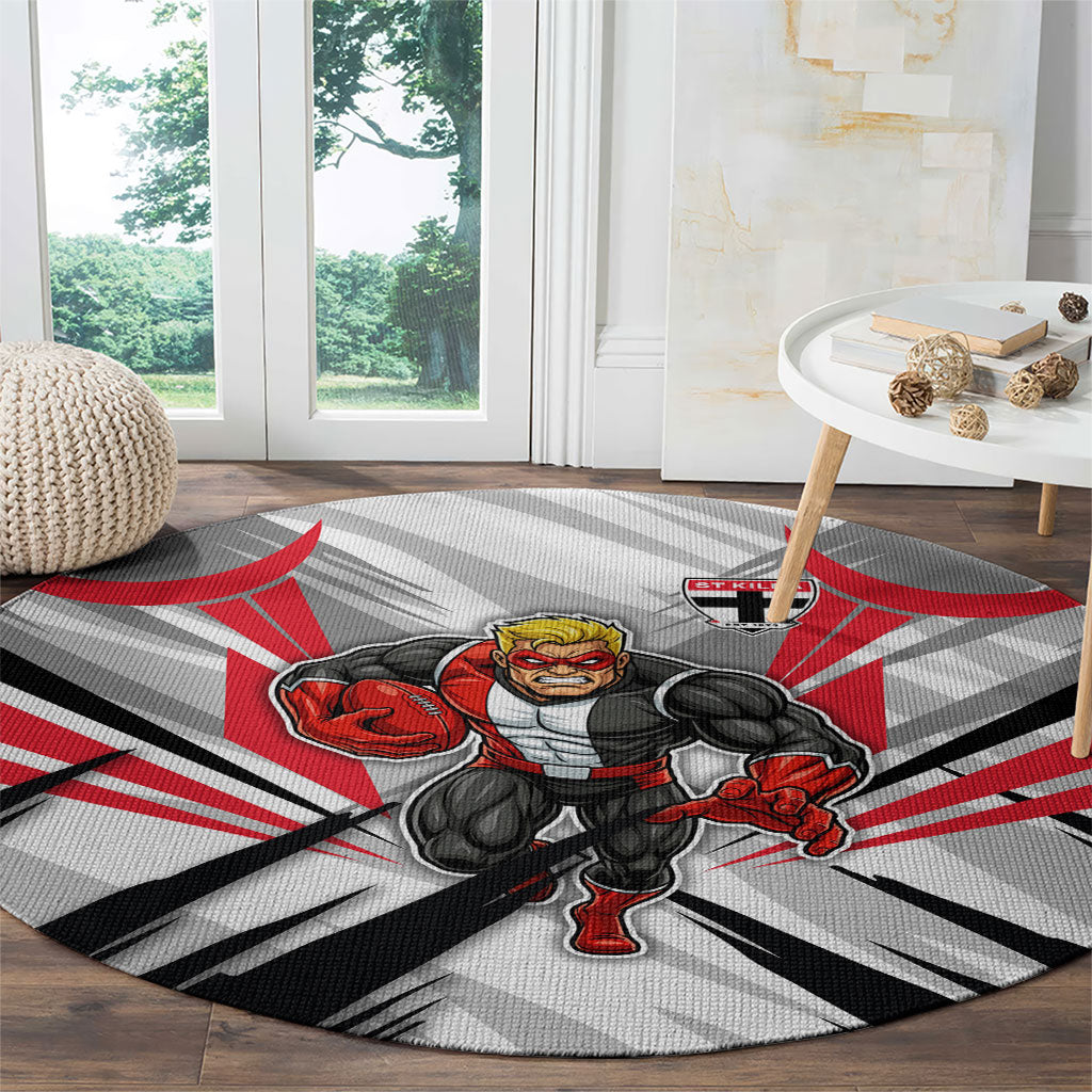 St Kilda Saints Australian Football Round Carpet Superhero Mascot Graphic - Bold Team Colors