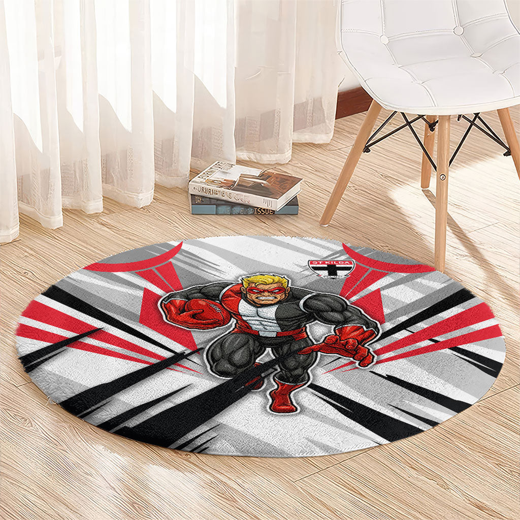 St Kilda Saints Australian Football Round Carpet Superhero Mascot Graphic - Bold Team Colors
