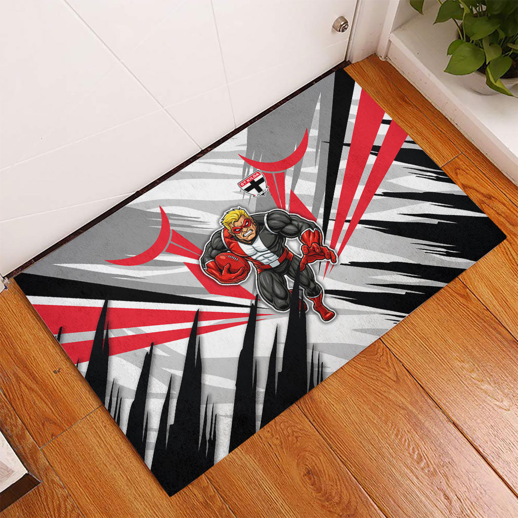 St Kilda Saints Australian Football Rubber Doormat Superhero Mascot Graphic - Bold Team Colors