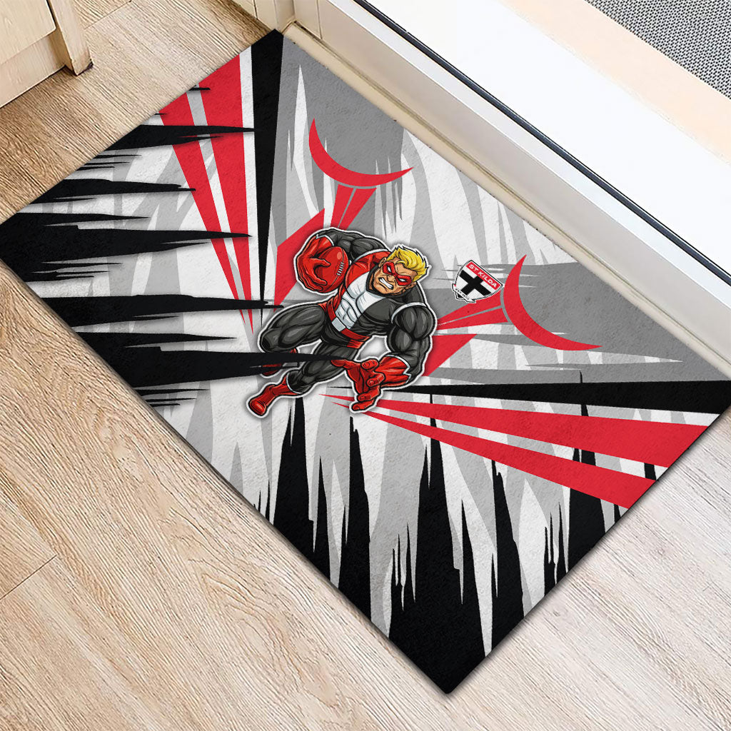 St Kilda Saints Australian Football Rubber Doormat Superhero Mascot Graphic - Bold Team Colors