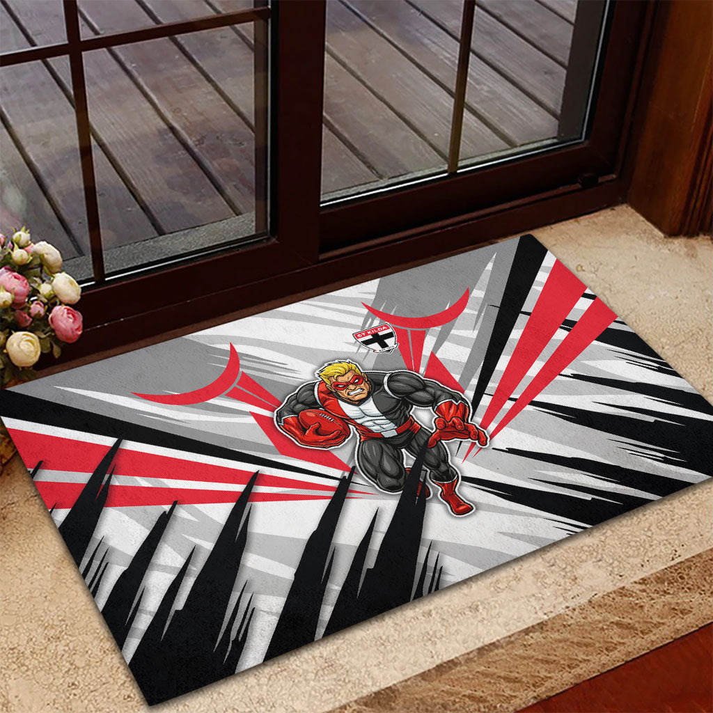 St Kilda Saints Australian Football Rubber Doormat Superhero Mascot Graphic - Bold Team Colors