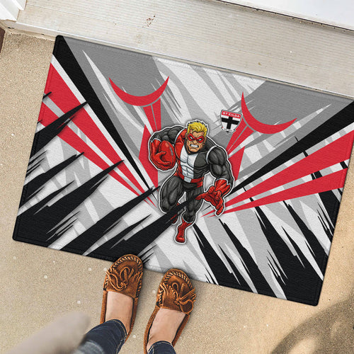 St Kilda Saints Australian Football Rubber Doormat Superhero Mascot Graphic - Bold Team Colors