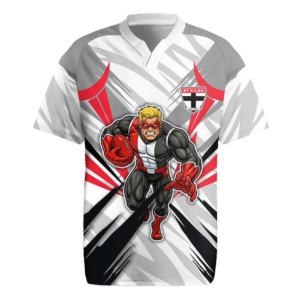 St Kilda Saints Australian Football Rugby Jersey Superhero Mascot Graphic - Bold Team Colors