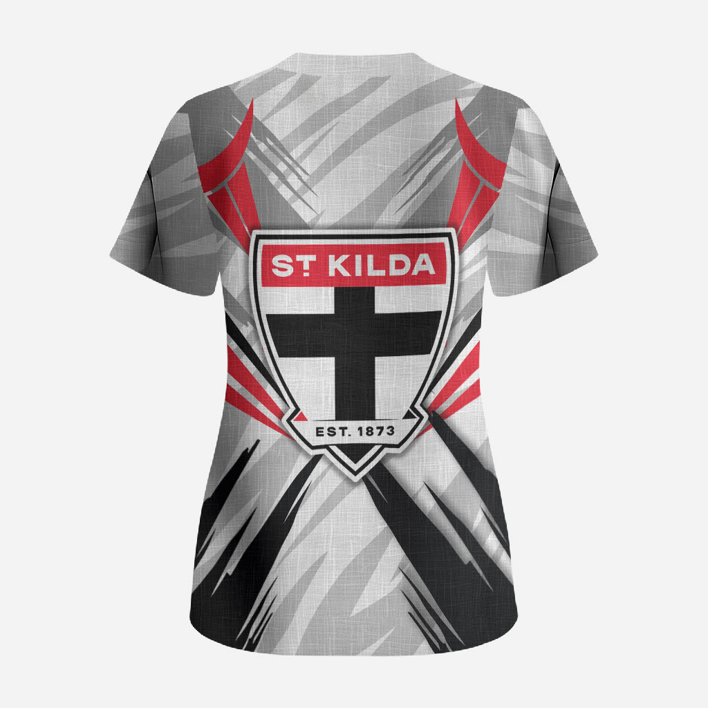 St Kilda Saints Australian Football Scrub Top Superhero Mascot Graphic - Bold Team Colors
