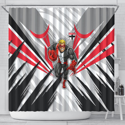 St Kilda Saints Australian Football Shower Curtain Superhero Mascot Graphic - Bold Team Colors
