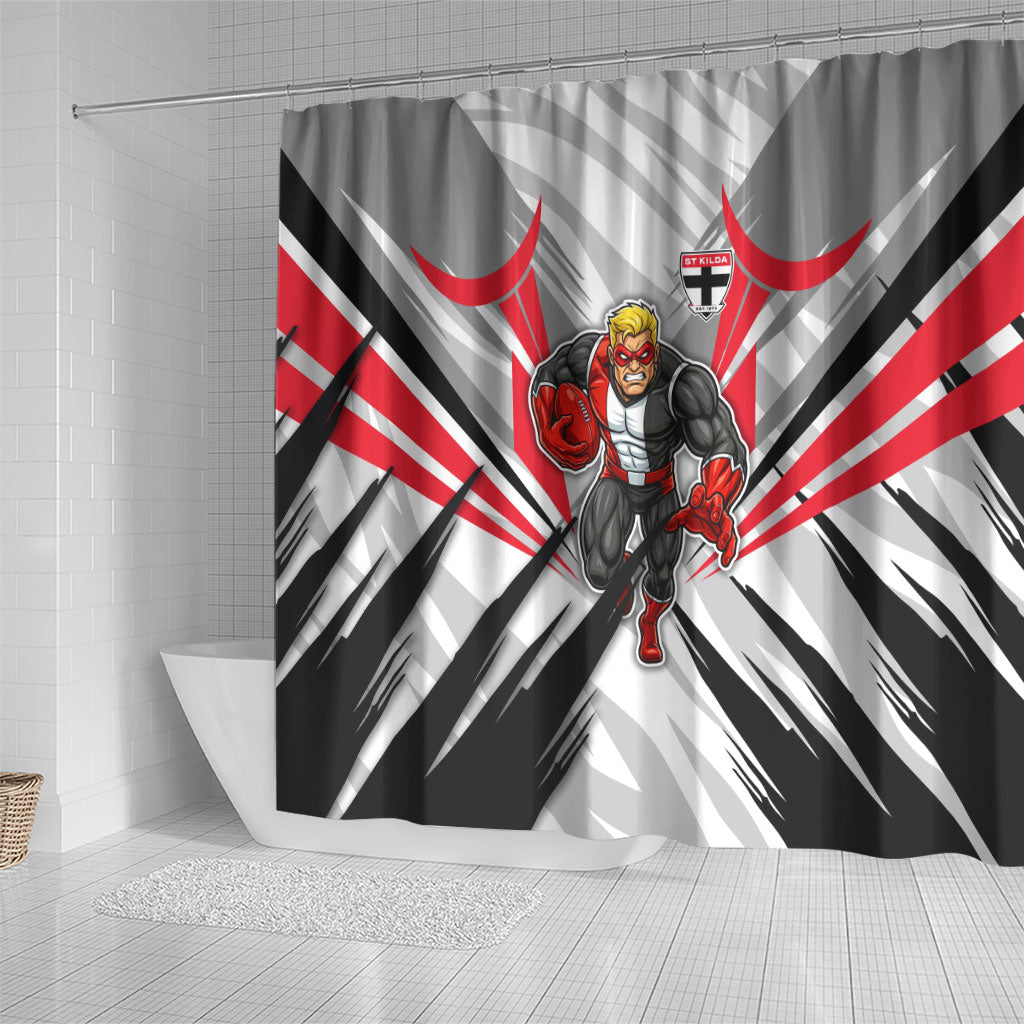 St Kilda Saints Australian Football Shower Curtain Superhero Mascot Graphic - Bold Team Colors