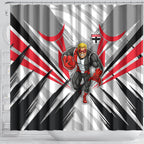 St Kilda Saints Australian Football Shower Curtain Superhero Mascot Graphic - Bold Team Colors