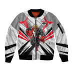 St Kilda Saints Australian Football Sleeve Zip Bomber Jacket Superhero Mascot Graphic - Bold Team Colors