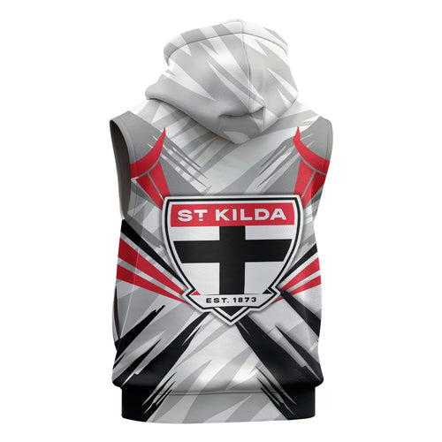 St Kilda Saints Australian Football Sleeveless Zip Hoodie Superhero Mascot Graphic - Bold Team Colors