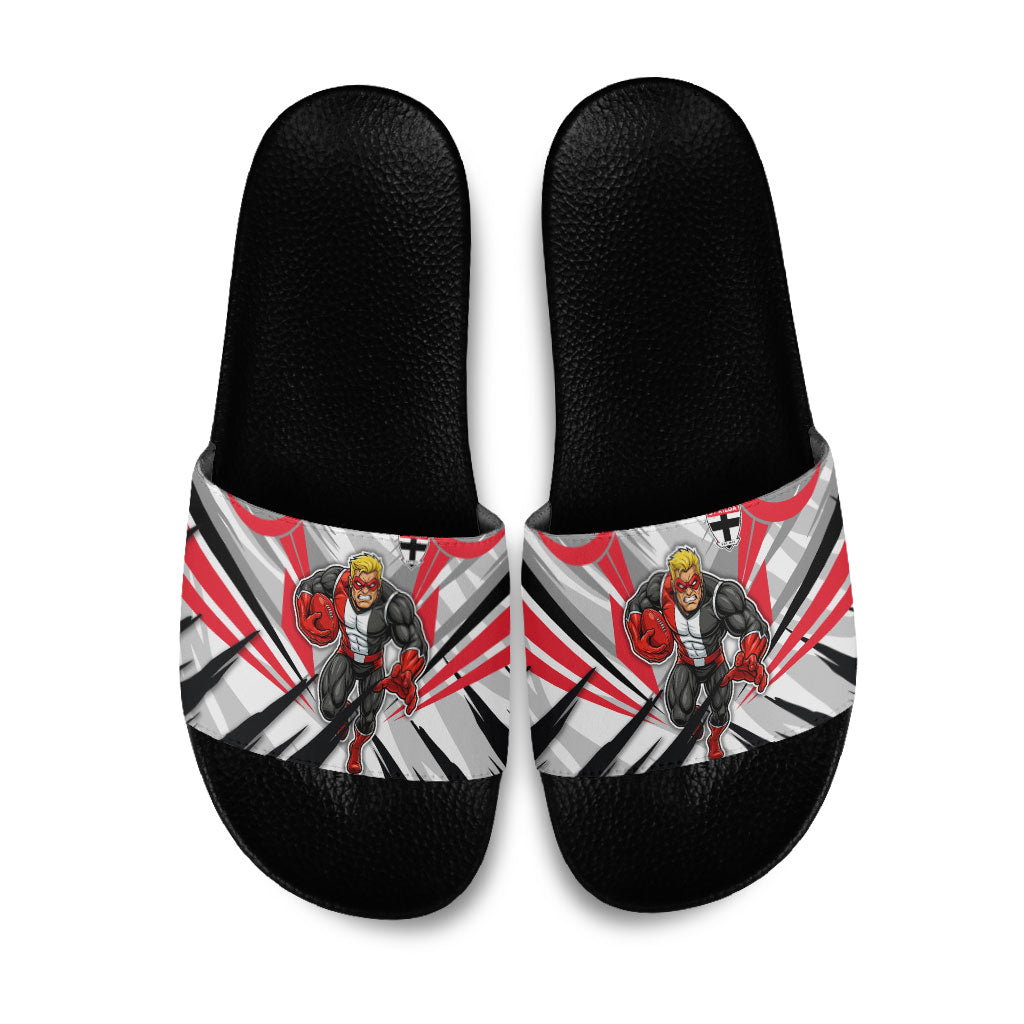 St Kilda Saints Australian Football Slide Sandals Superhero Mascot Graphic - Bold Team Colors