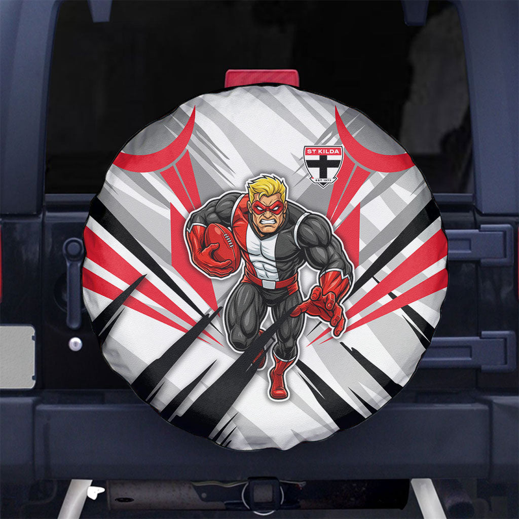 St Kilda Saints Australian Football Spare Tire Cover Superhero Mascot Graphic - Bold Team Colors