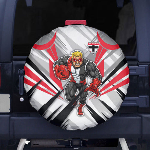 St Kilda Saints Australian Football Spare Tire Cover Superhero Mascot Graphic - Bold Team Colors