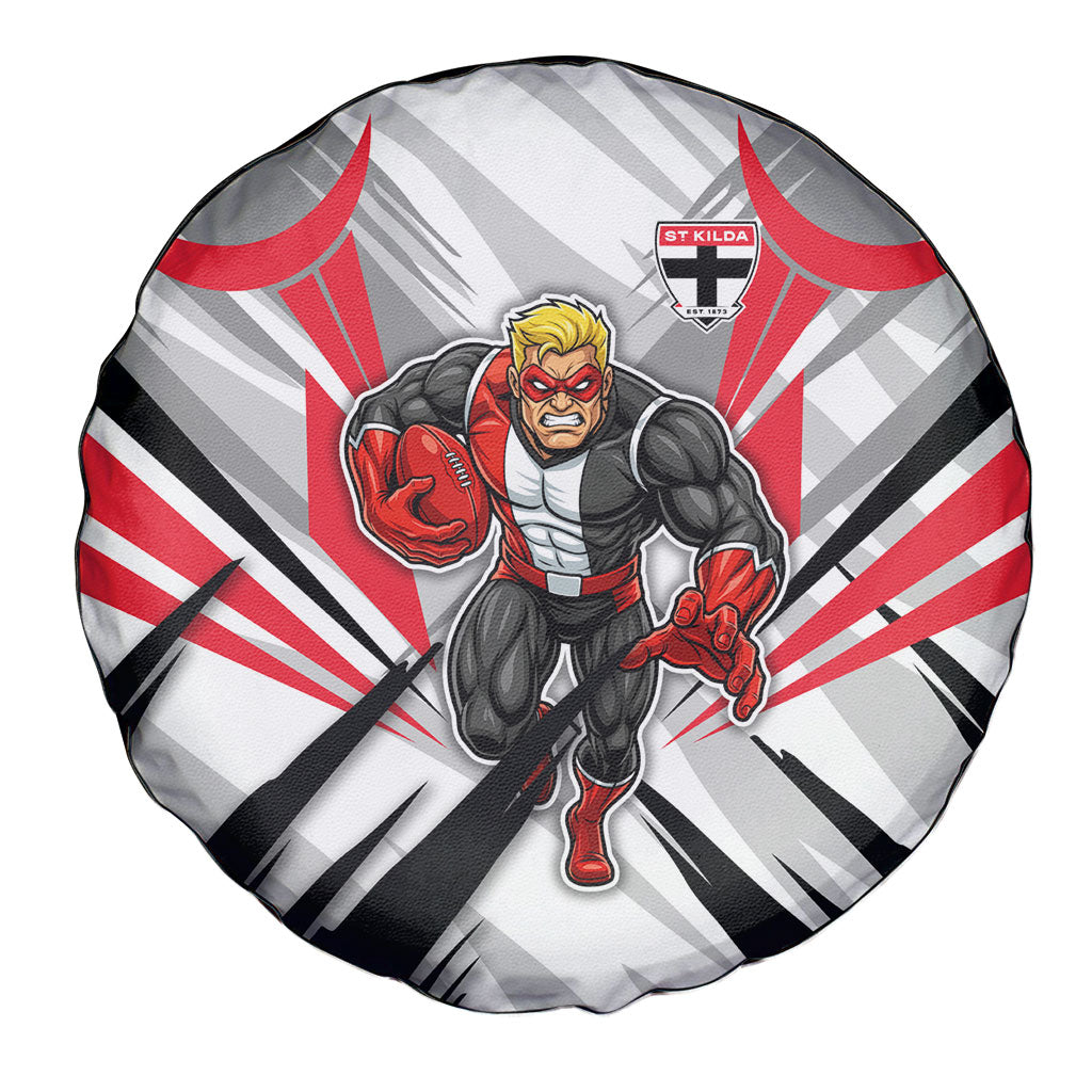 St Kilda Saints Australian Football Spare Tire Cover Superhero Mascot Graphic - Bold Team Colors