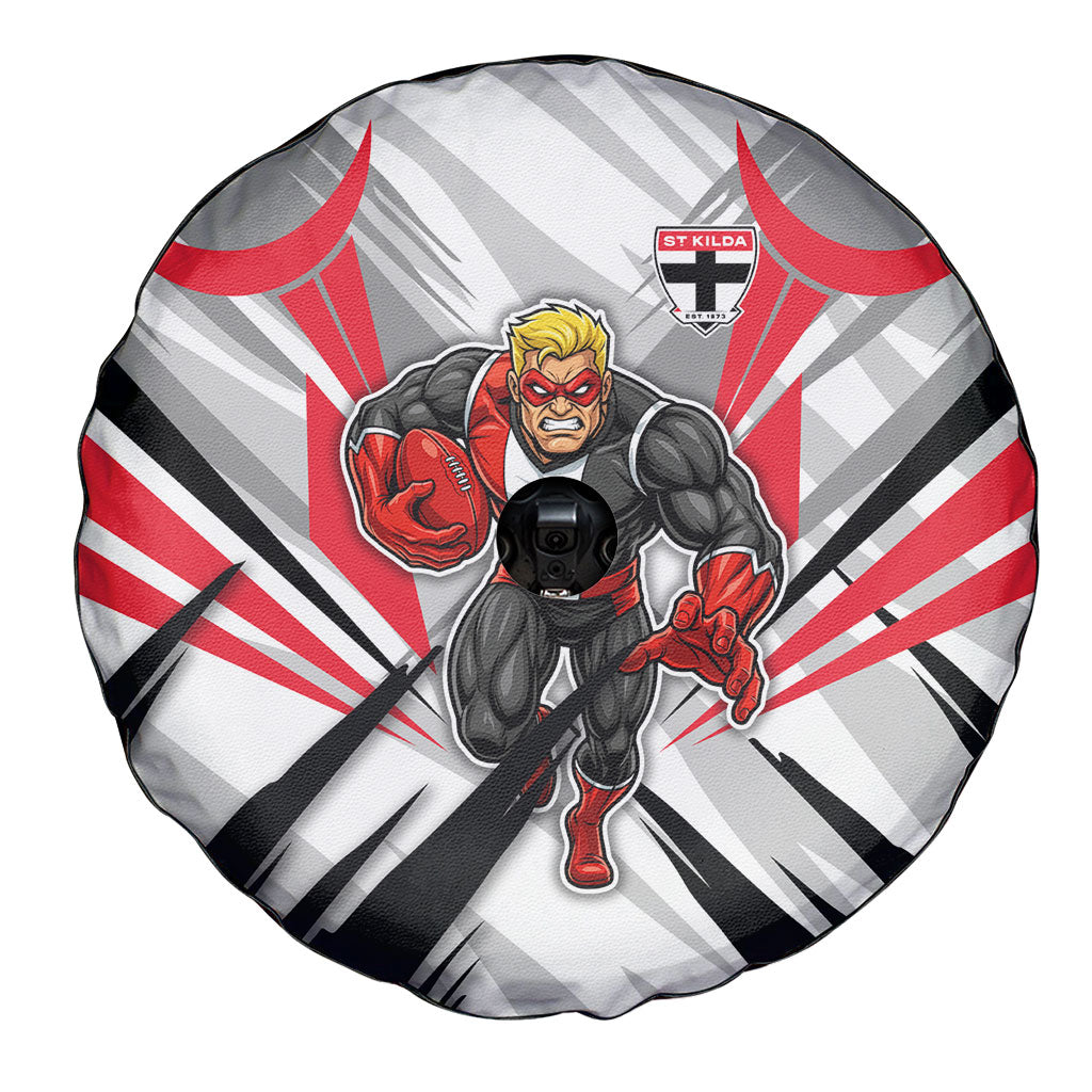 St Kilda Saints Australian Football Spare Tire Cover Superhero Mascot Graphic - Bold Team Colors